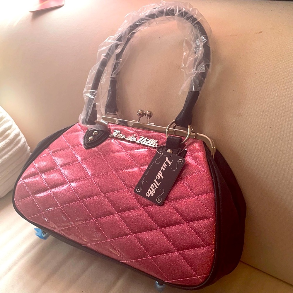 sold out pink sparkle kiss lock Lux deVille purse